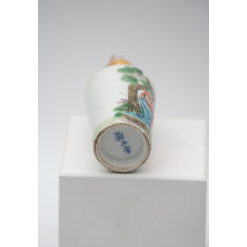 1010 - Erotic Motif Decorated Fine Porcelain Snuff Bottle with Original Cover Signed to Base