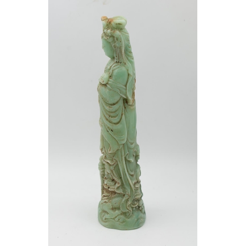 1017 - Chinese Carved Jade Guanyin Figure Attractively Detailed Approximately 8 Inches High