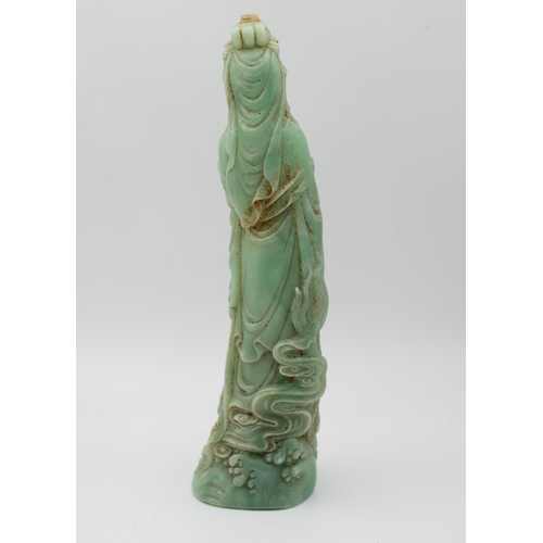 1017 - Chinese Carved Jade Guanyin Figure Attractively Detailed Approximately 8 Inches High