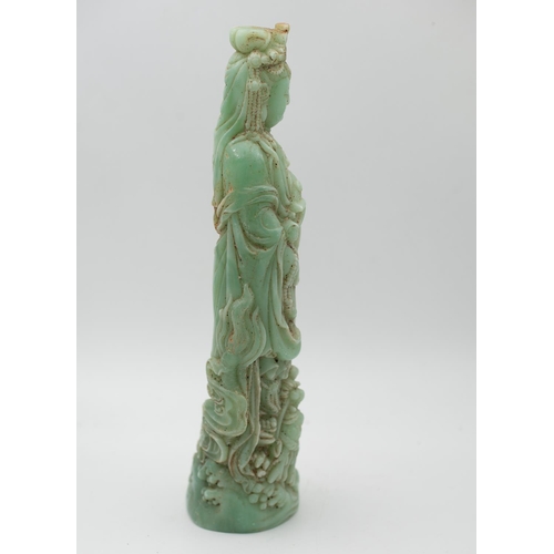 1017 - Chinese Carved Jade Guanyin Figure Attractively Detailed Approximately 8 Inches High