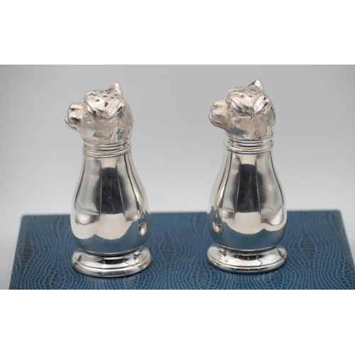 1018 - Pair of Silver Plated Dog Motif Salt and Peppers Attractively Detailed with Screw Off Tops