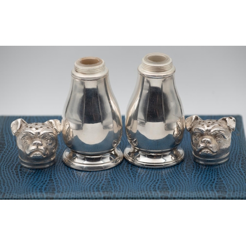 1018 - Pair of Silver Plated Dog Motif Salt and Peppers Attractively Detailed with Screw Off Tops