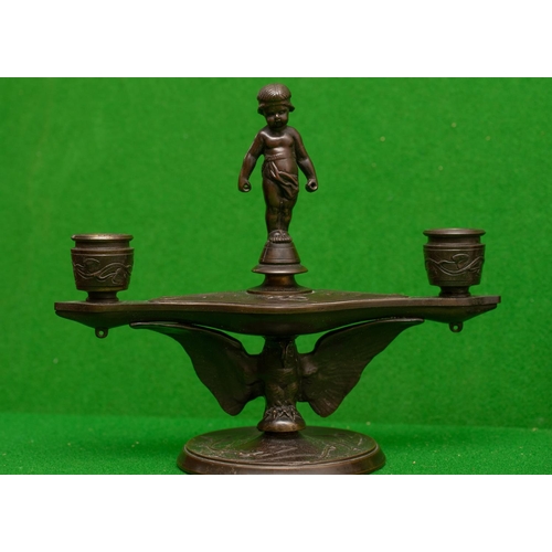 1038 - Pair of Empire Bronze Candelabra Attractively Detailed with Cherub Motif Surmounts