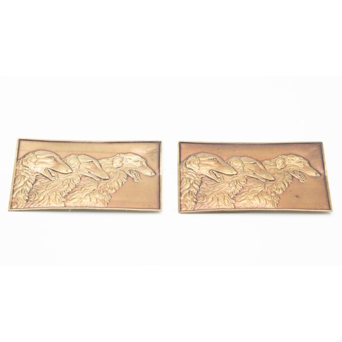 1050 - Two Gilt Decorated Silver Plaques Depicting Afghan Hounds Side Profile Rectangular Form