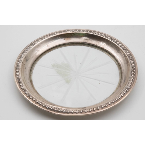 1054 - Solid Silver Mounted Table Coaster with Starburst Crystal Centre