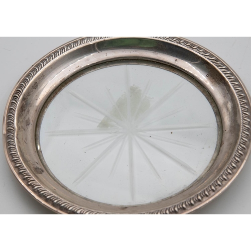 1054 - Solid Silver Mounted Table Coaster with Starburst Crystal Centre