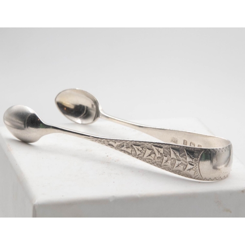 1057 - Pair of Silver Sugar Thongs with Engraved Detailing