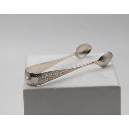 1057 - Pair of Silver Sugar Thongs with Engraved Detailing