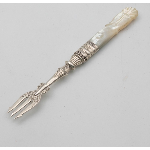 1058 - Silver Pickle Fork with Mother of Pearl Handle