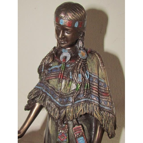 506 - Bronze Native Indian Figure with Pet Wolf 25cm High x 10cm Wide