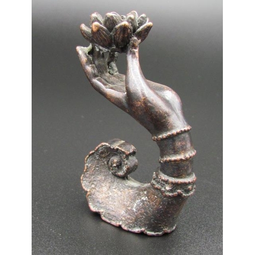 507 - Bronze Incense Holder with Ladies Arm and Lotus Flower Made of Bronze