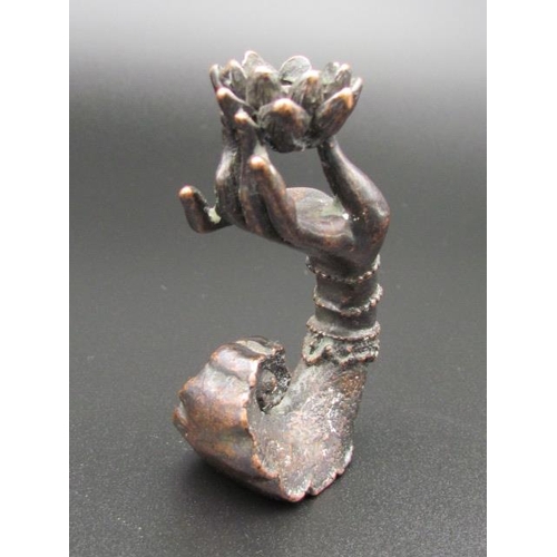 507 - Bronze Incense Holder with Ladies Arm and Lotus Flower Made of Bronze