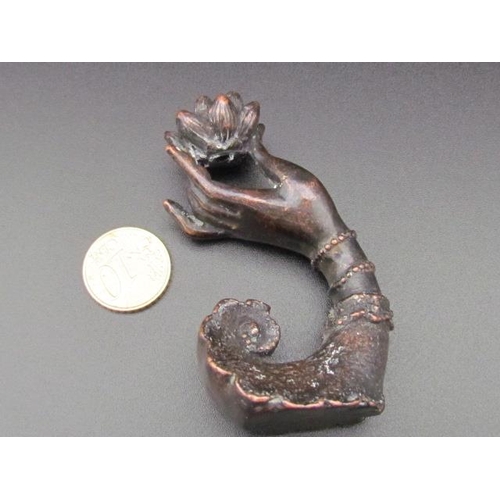 507 - Bronze Incense Holder with Ladies Arm and Lotus Flower Made of Bronze