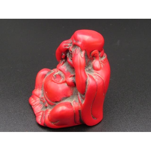 510 - Red Coral Buddha 12cm High x 8cm