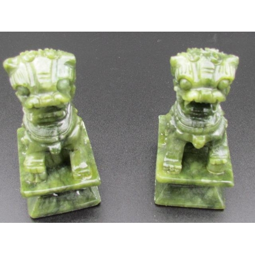 511 - Two Green Jade Foo Dogs Made by Contemporary Jade 10cm High