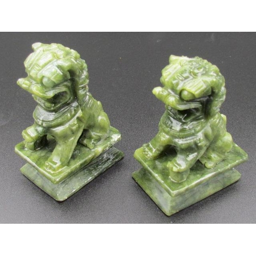 511 - Two Green Jade Foo Dogs Made by Contemporary Jade 10cm High