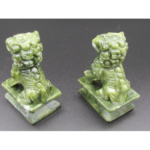 511 - Two Green Jade Foo Dogs Made by Contemporary Jade 10cm High