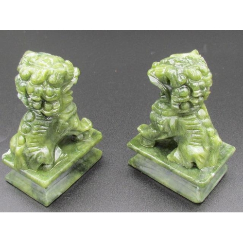 511 - Two Green Jade Foo Dogs Made by Contemporary Jade 10cm High