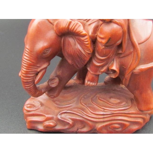 512 - Box Wood Carving Depicting Bodhisattva Riding an Elephant 20cm High x 10cm