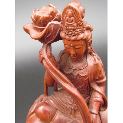 512 - Box Wood Carving Depicting Bodhisattva Riding an Elephant 20cm High x 10cm