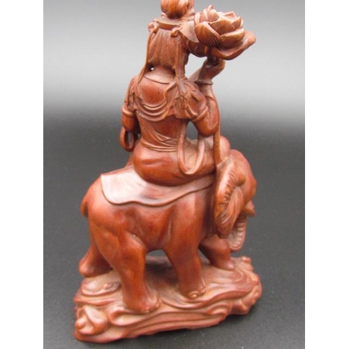 512 - Box Wood Carving Depicting Bodhisattva Riding an Elephant 20cm High x 10cm