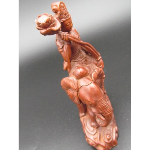 512 - Box Wood Carving Depicting Bodhisattva Riding an Elephant 20cm High x 10cm