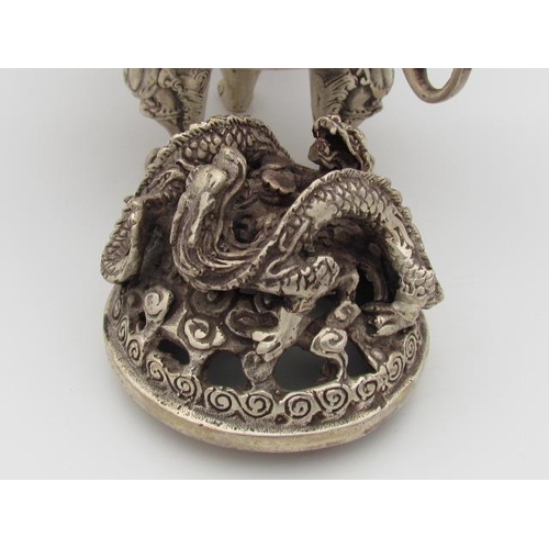 528 - Antique Tibetan Silver Incense Holder Depicting Dragons, Marked Underneath 25cm x 20cm