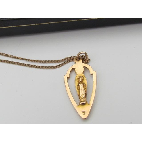 530 - 10ct Gold Pendant Depicting The Virgin Mary Hallmarked and Name of Maker