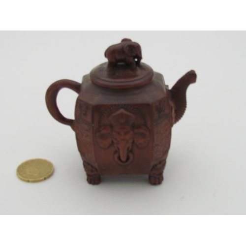 534 - Boxwood Carving of Teapot of Elephant Motif Surrounding