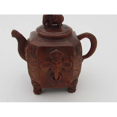 534 - Boxwood Carving of Teapot of Elephant Motif Surrounding