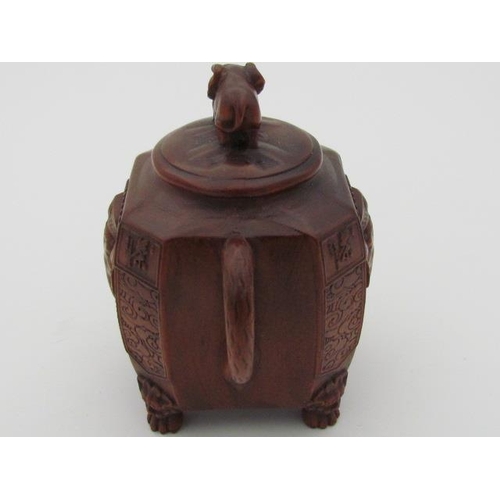 534 - Boxwood Carving of Teapot of Elephant Motif Surrounding