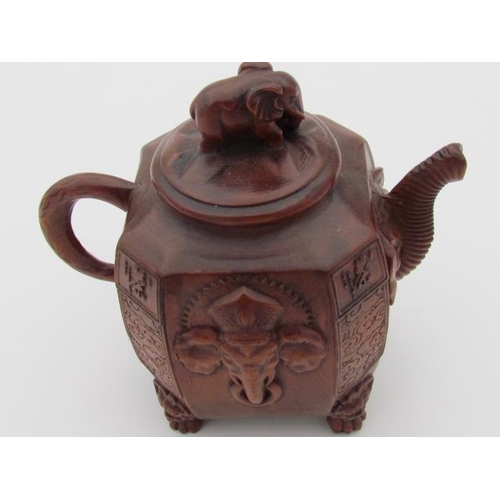 534 - Boxwood Carving of Teapot of Elephant Motif Surrounding