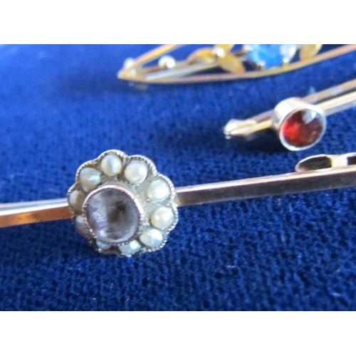 552 - Three Vintage 9ct or 14ct Gold Brooches Containing Garnet Possibly Ruby, Sapphire and Sea Pearls