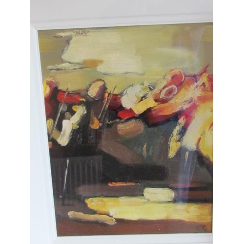 554 - Oil Painting Titled 'Orchestra' Oil on Board Signed in Monogram BB Possibly Brian Behan 35cm x 25cm