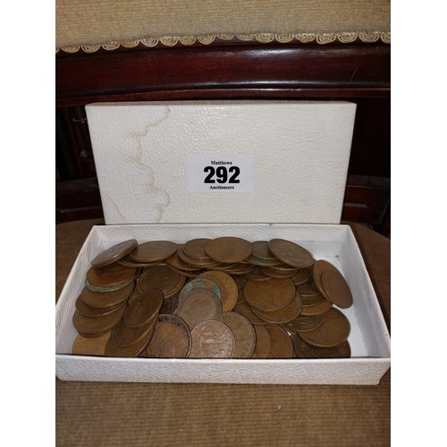 292 - Box Containing Quantity of Mostly British 1D and Halfpenny Coins etc. of Various Dates