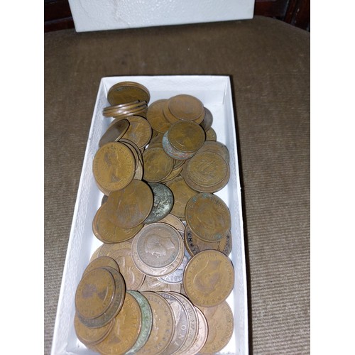 292 - Box Containing Quantity of Mostly British 1D and Halfpenny Coins etc. of Various Dates