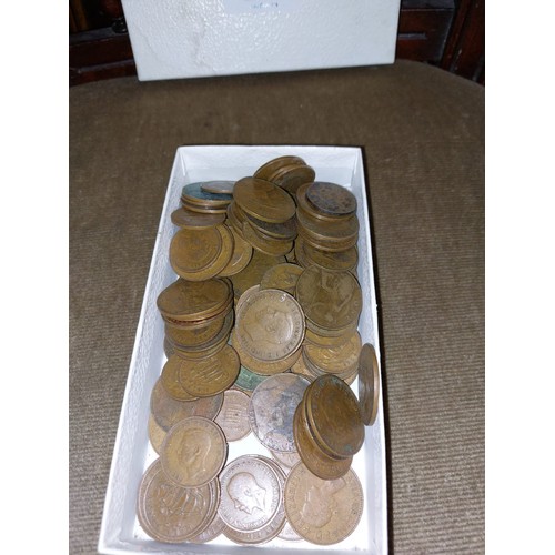 292 - Box Containing Quantity of Mostly British 1D and Halfpenny Coins etc. of Various Dates