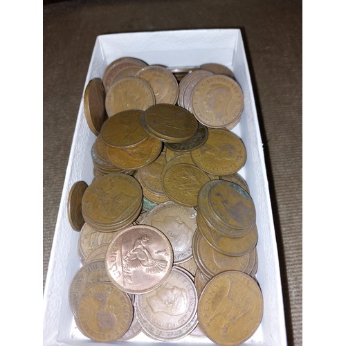 292 - Box Containing Quantity of Mostly British 1D and Halfpenny Coins etc. of Various Dates