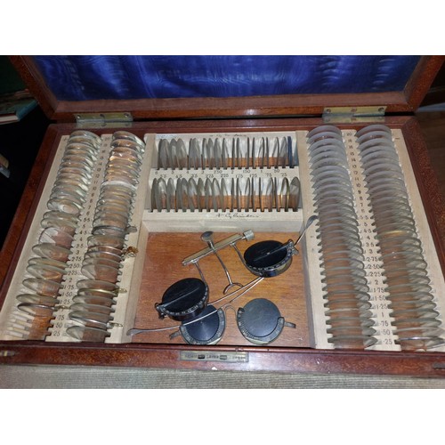 293 - Early 20th Century Pickard and Curry Mahogany Cased Optometrists Testing Kit