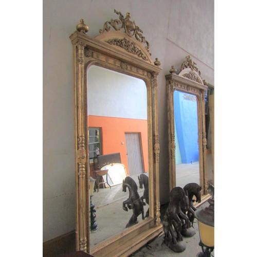 2743 - Very Large Pair of Carved Giltwood Mirrors Each Approximately 9ft High x 4ft Wide