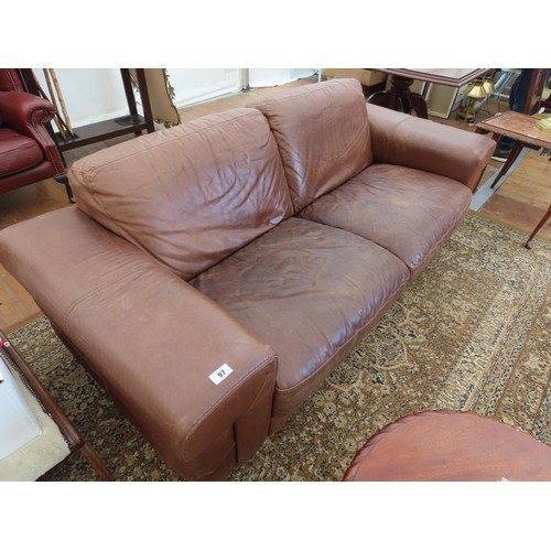 2744 - Pair of Good Quality Tan Leather Upholstered Settees Each Approximately 6ft Wide