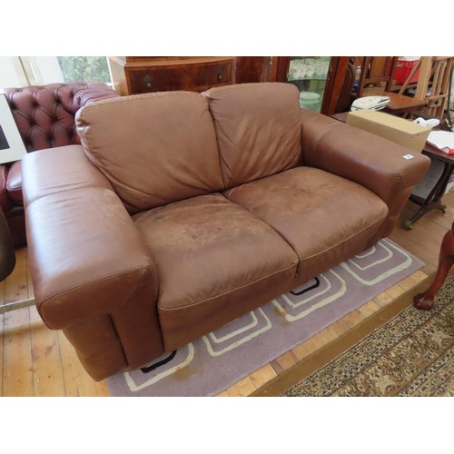 2744 - Pair of Good Quality Tan Leather Upholstered Settees Each Approximately 6ft Wide