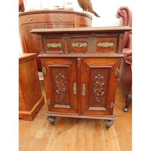 2747 - Antique Mahogany Cabinet of Attractive Form Six Single Drawers over Cupboard Base Original Brass Fit... 