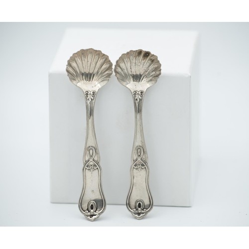 2748 - Pair of Antique Solid Silver Mustard Spoons Attractively Detailed