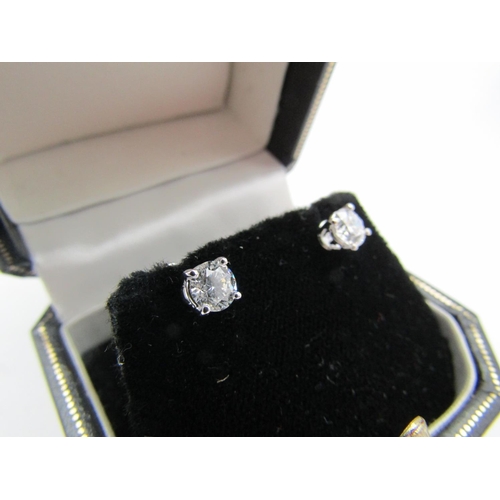 104 - Pair of Diamond Stud Earrings Mounted on 18 Carat White Gold Total .80 Carats Attractive Bright Colo... 