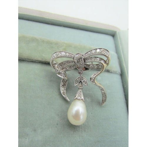 105 - Pair of Natural Pearl Decorated Diamond Earrings Mounted on 18 Carat White Gold Settings Attractivel... 