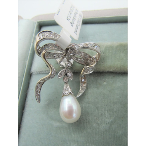 105 - Pair of Natural Pearl Decorated Diamond Earrings Mounted on 18 Carat White Gold Settings Attractivel... 