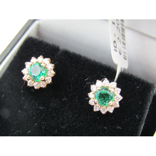 106 - Pair of Diamond and Emerald Cluster Earrings Mounted on 18 Carat Yellow Gold