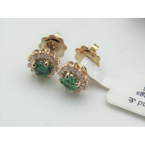 106 - Pair of Diamond and Emerald Cluster Earrings Mounted on 18 Carat Yellow Gold