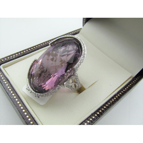 109 - Pink Tourmaline Ladies Dress Ring Halo Set with Further Diamond Decoration to Shoulders Mounted on 1... 